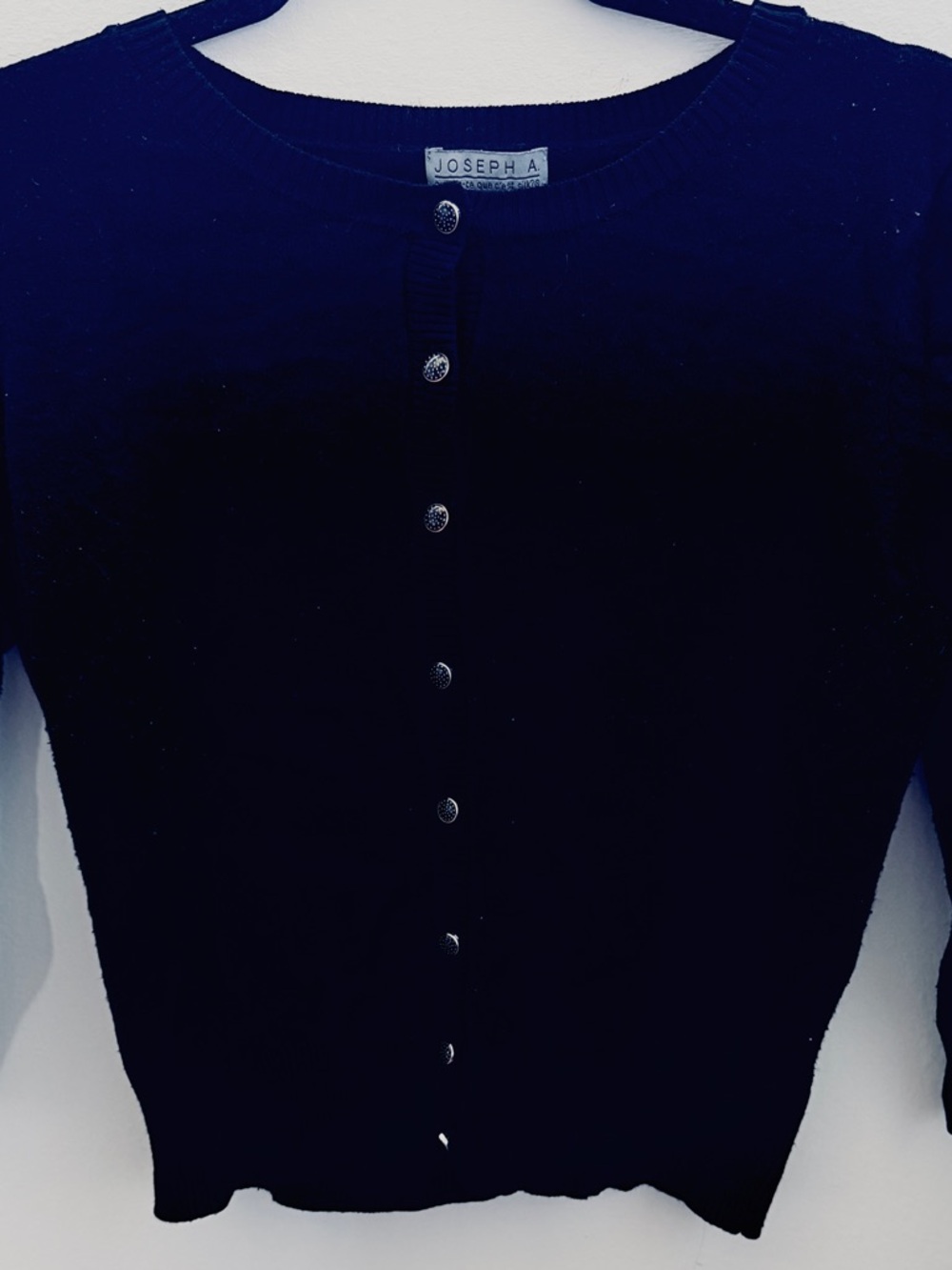 Joseph A Black Crewneck Button Cardigan